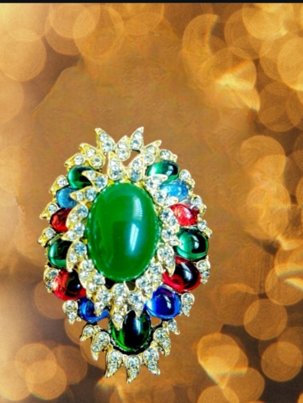 Multicolor Cabochon Moghul Style Brooch